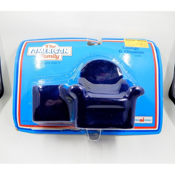 Toy R Us Chair and Ottoman Miniature Furniture American Family Blue Flocked - Picture 1 of 8